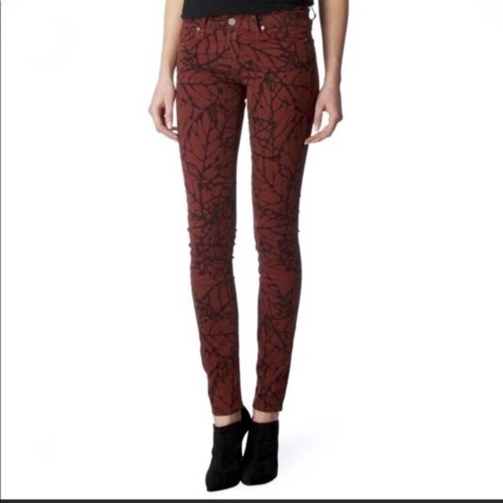 Paige Maroon Red Leaf Skyline Skinny Jeans